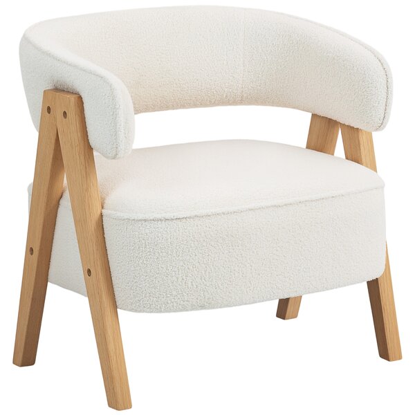 HOMCOM Poltrona da salotto in tessuto bouclè, imbottita, con seduta ampia e schienale ergonomico, 70 x 64 x 71 cm, Bianco | Aosom Italy