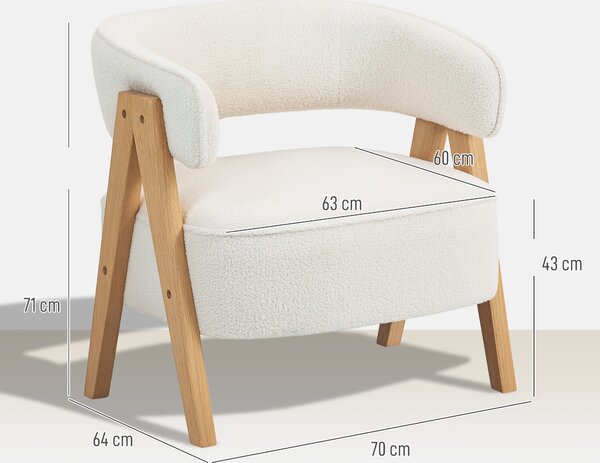 HOMCOM Poltrona da salotto in tessuto bouclè, imbottita, con seduta ampia e schienale ergonomico, 70 x 64 x 71 cm, Bianco | Aosom Italy