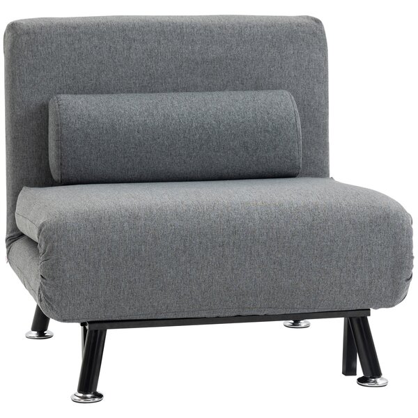 HOMCOM Poltrona Letto con Schienale Regolabile in 5 Posizioni, Tessuto Effetto Lino e Acciaio, 75x70x75 cm, Grigio | Aosom Italy