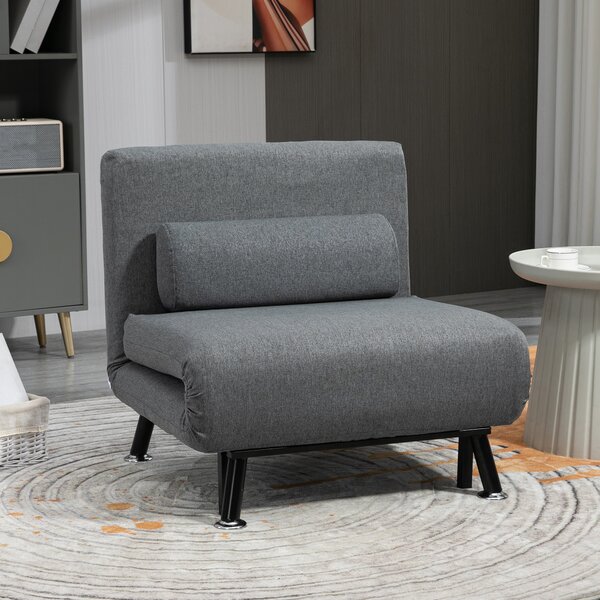 HOMCOM Poltrona Letto con Schienale Regolabile in 5 Posizioni, Tessuto Effetto Lino e Acciaio, 75x70x75 cm, Grigio | Aosom Italy