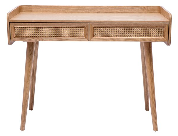 Ufficio design con 2 cassetti in legno chiaro e intreccio di midollino L105 cm ELSY