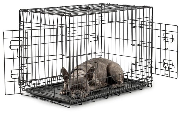 Gabbia da trasporto per animali lionto, gabbia pieghevole in metallo con parete divisoria, base in plastica e chiusura di sicurezza, 76x49x56 cm