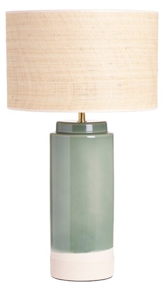 Lampada da tavolo in ceramica verde con paralume in rattan H64 cm MAJES