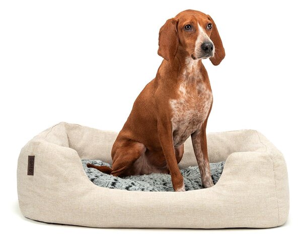 Lettino per cani lionto, accogliente letto per cani con cuscino reversibile e rimovibile, base antiscivolo, 80x60 cm, beige