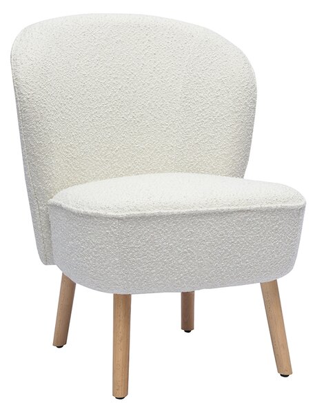 Poltrona scandinava in tessuto effetto lana bouclée bianco e legno chiaro AMANITA