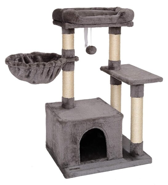 Tiragraffi compatto lionto 85 cm, albero per gatti salvaspazio con palla da gioco, tronco in sisal e superficie tiragraffi, grigio scuro