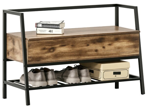 HOMCOM scarpiera salvaspazio in Stile Industriale con Vano, Panca in Legno e Metallo, Marrone Rustico, 90x37x60cm| Aosom Italy