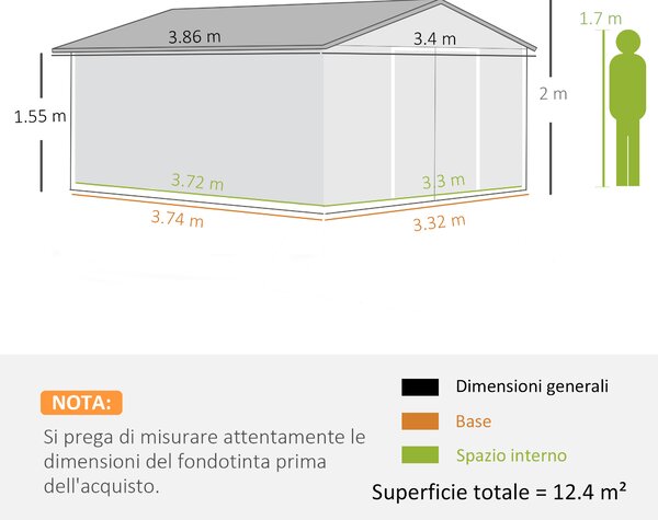 Outsunny Casetta da Giardino con 2 Porte Scorrevoli e 4 Prese d'Aria in Acciaio colorato e PP, Tetto inclinato, 340x386x200cm, Giallo | Aosom Italy