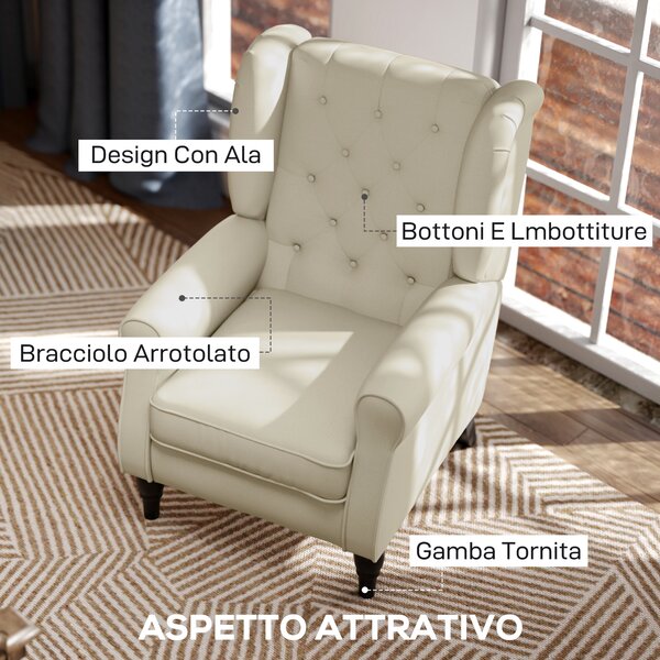 HOMCOM Sedia da Salotto Moderna con Seduta e Schienale Extra Imbottiti, Poltrona in Tessuto e Federa Rimuovibile, Bianco Crema | Aosom Italy