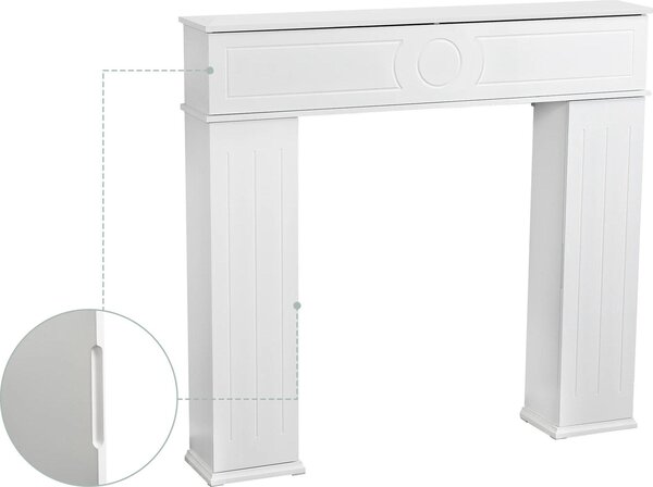 Mobile decorativa per la trasformazione di un camino – Cornice per camino con spazio contenitivo e ripiani – Stile antico – MDF – 6-9 vani – 100×107×18 cm – Bianco