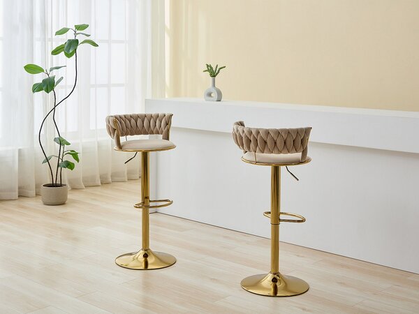 Sgabello da bar in velluto e Metallo Dorato Altezza regolabile Beige - Lotto di 2 - LOMYA