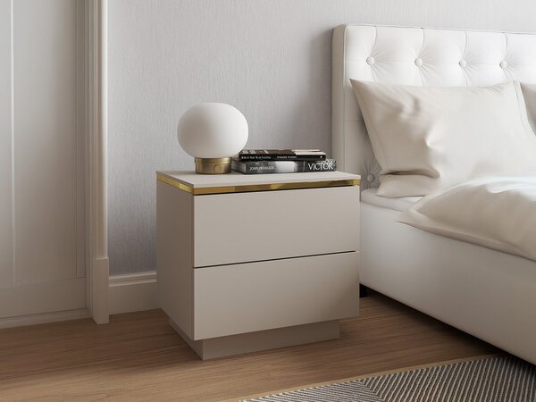 Comodino con 2 cassetti Beige e dorato -Lotto di 2 - VUKIA
