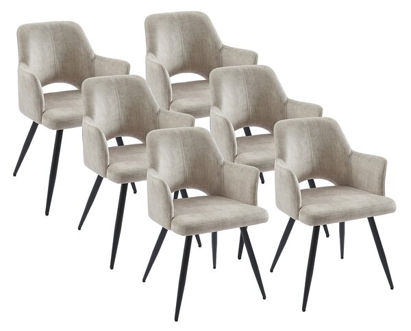 Sedia con braccioli in Tessuto e Metallo Nero Beige - Lotto di 6 - KADIJA