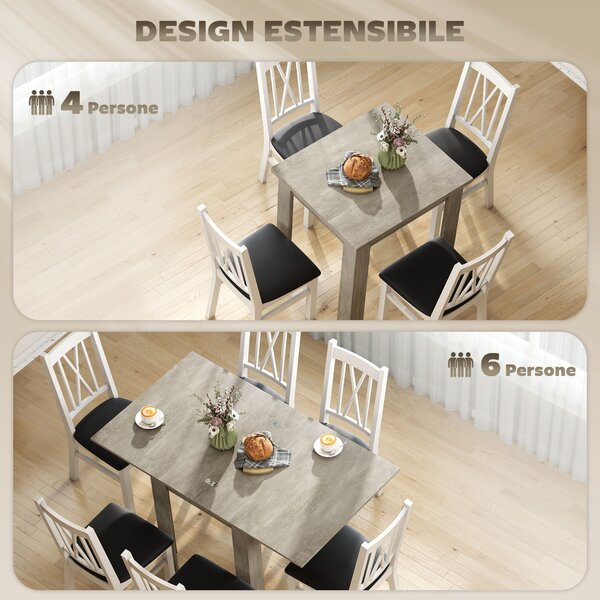 HOMCOM Tavolo da Pranzo Allungabile per 4-6 Persone in Legno e Acciaio, 140x80x77.5 cm, Grigio e color Legno | Aosom Italy