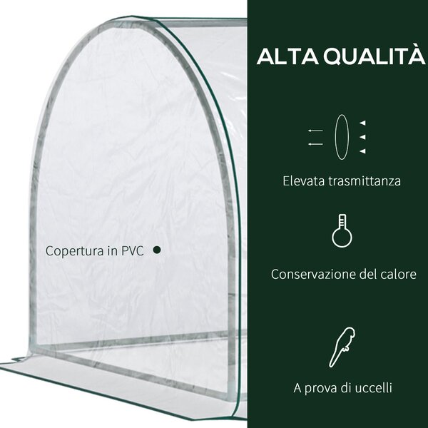 Outsunny Serra da Giardino a tunnel lungo con Porte Anteriori a Cerniera e 4 cinghie angolari, in Acciaio e PVC, 250x100x80 cm, Verde Scuro|Aosom Italy