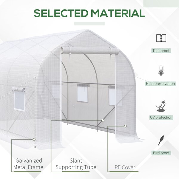 Outsunny Serra a Tunnel Anti-UV con 6 Finestre a Rete e Ingresso Arrotolabile, in Metallo e PE, 4x2x2 m, Bianco | Aosom Italy