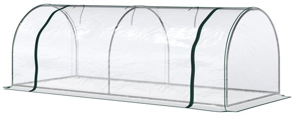 Outsunny Serra da Giardino a tunnel lungo con Porte Anteriori a Cerniera e 4 cinghie angolari, in Acciaio e PVC, 250x100x80 cm, Verde Scuro|Aosom Italy