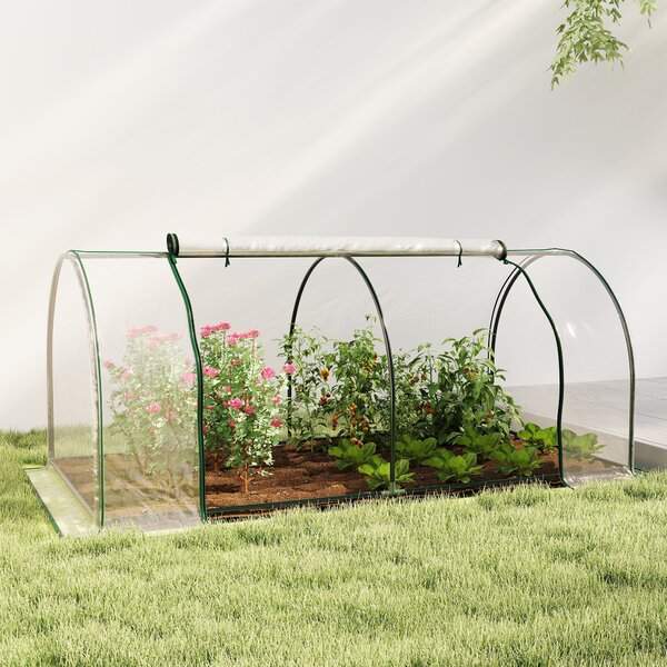Outsunny Serra da Giardino a tunnel lungo con Porte Anteriori a Cerniera e 4 cinghie angolari, in Acciaio e PVC, 250x100x80 cm, Verde Scuro|Aosom Italy