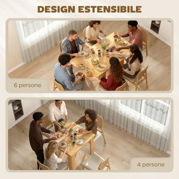 HOMCOM Tavolo da Pranzo Allungabile per 4-6 Persone in Legno e Acciaio, 140x80x77.5 cm, Color Legno | Aosom Italy