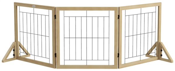 PawHut Cancellino per Cani Pieghevole con 3 Pannelli e Piedini Triangolari, 210x70 cm, Legno Naturale | Aosom Italy