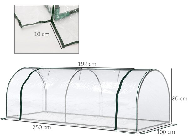 Outsunny Serra da Giardino a tunnel lungo con Porte Anteriori a Cerniera e 4 cinghie angolari, in Acciaio e PVC, 250x100x80 cm, Verde Scuro|Aosom Italy
