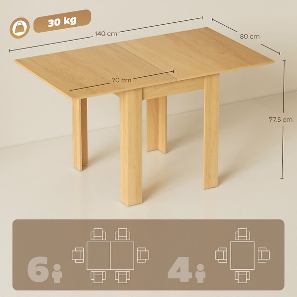 HOMCOM Tavolo da Pranzo Allungabile per 4-6 Persone in Legno e Acciaio, 140x80x77.5 cm, Color Legno | Aosom Italy
