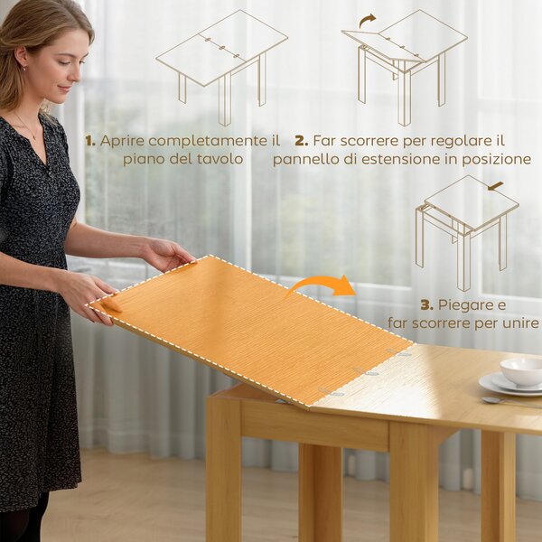 HOMCOM Tavolo da Pranzo Allungabile per 4-6 Persone in Legno e Acciaio, 140x80x77.5 cm, Color Legno | Aosom Italy