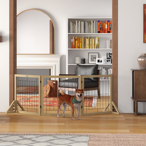 PawHut Cancellino per Cani Pieghevole con 3 Pannelli e Piedini Triangolari, 210x70 cm, Legno Naturale | Aosom Italy