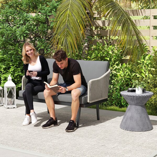 Outsunny Divano da giardino 2 posti con cuscini in rattan, telaio in acciaio 110 x 70 x 72 cm Grigio scuro | Aosom Italy
