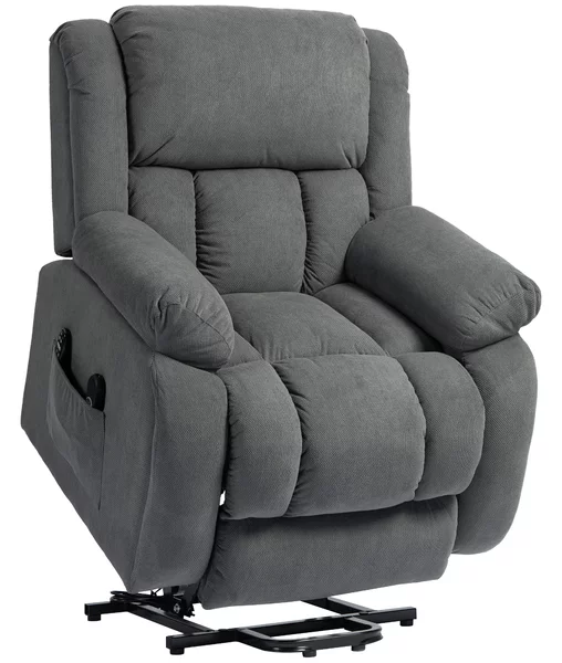 Poltrona Alzapersona Massaggiante e Reclinabile 93x104x105 cm con Telecomando in Tessuto Effetto Velluto Grigio