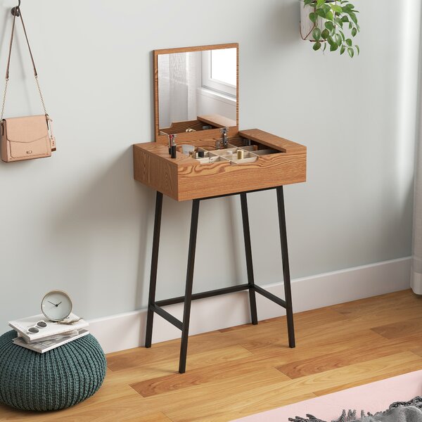 HOMCOM Tavolo Trucco con Specchio Ribaltabile e 16 Scomparti Stile Industriale, Legno e Acciaio, 60x40x90 cm | Aosom Italy