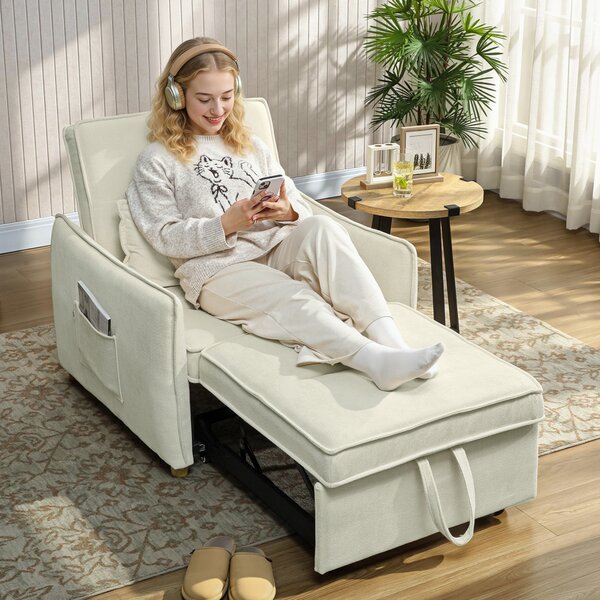 HOMCOM Poltrona-letto 3 in 1 con cuscino lombare, Bianco Crema | Aosom Italy