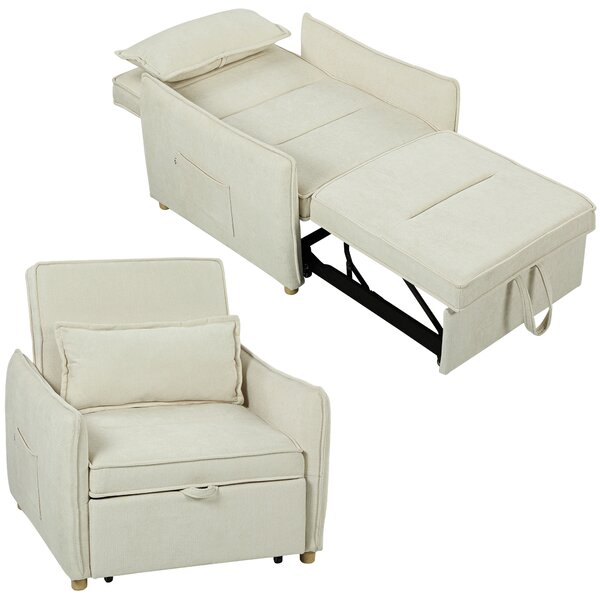 HOMCOM Poltrona-letto 3 in 1 con cuscino lombare, Bianco Crema | Aosom Italy
