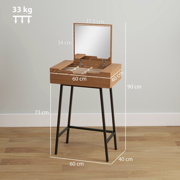 HOMCOM Tavolo Trucco con Specchio Ribaltabile e 16 Scomparti Stile Industriale, Legno e Acciaio, 60x40x90 cm | Aosom Italy