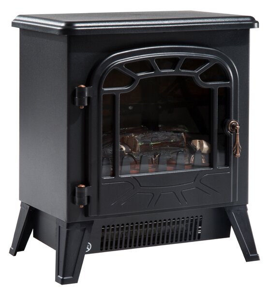 HOMCOM Camino Elettrico con Effetto Fiamma Regolabile Potenza 900W/1800W, 36 x 25.5 x 41.5cm, Nero|Aosom