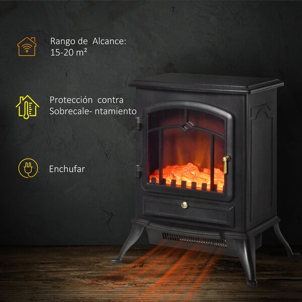 HOMCOM Camino Elettrico da Terra con Effetto Fiamma Potenza 1000W /2000W 45×28×54cm Nero|Aosom