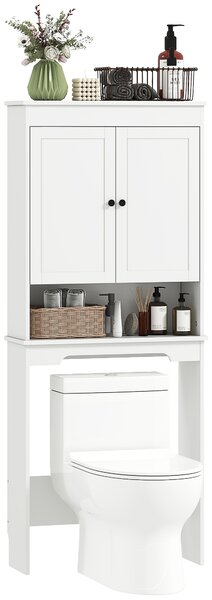 HOMCOM Mobile sopra WC con 3 Mensole Chiuse e Ripiano Aperto, in Legno, 65x22x161 cm, Bianco | Aosom Italy