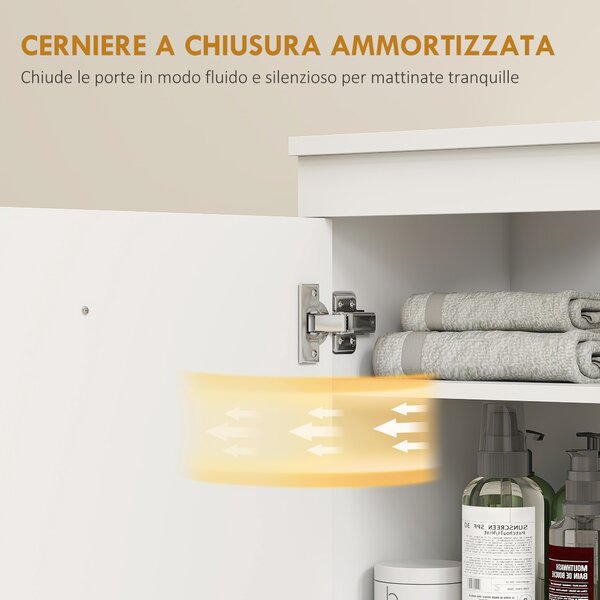HOMCOM Mobile Moderno Sottolavabo con Intaglio a U, Armadietto e 3 Cassetti, Chiusura Ammortizzata, 70x30x65 cm, Bianco | Aosom Italy
