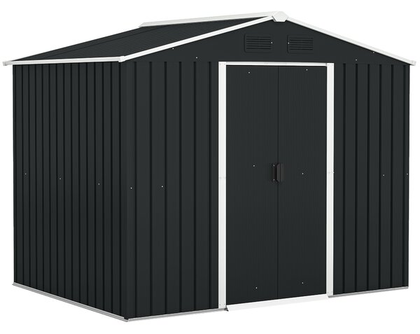 Outsunny Casetta da Giardino con 2 Porte Scorrevoli e 4 Prese d'Aria, Capanno porta attrezzi in Acciaio, 236x174x190cm, Grigio | Aosom Italy