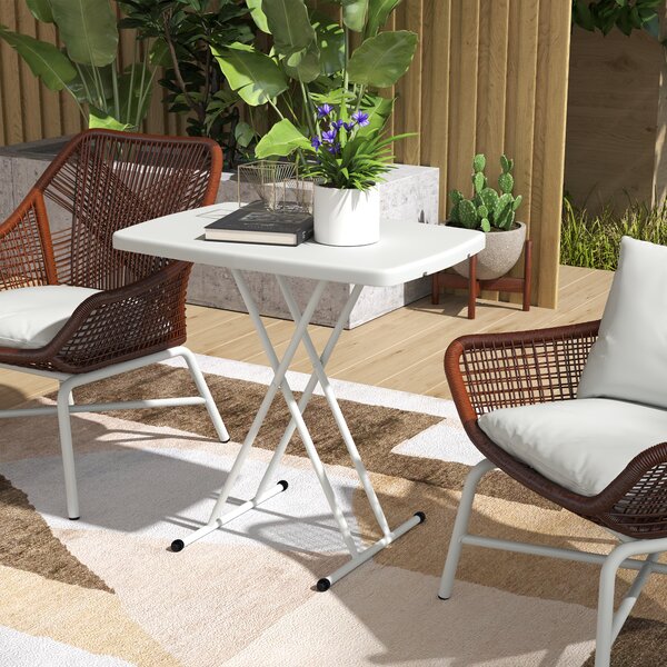 Outsunny Tavolino da Giardino Pieghevole con Altezza Regolabile, Metallo e HDPE, Bianco
