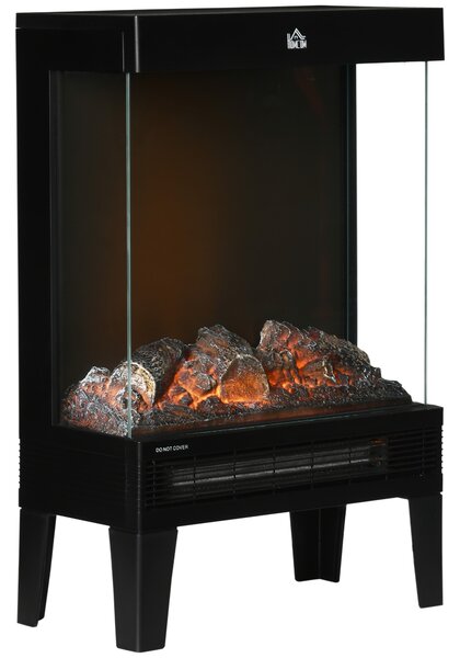 HOMCOM Camino Elettrico 1000W / 2000W con Fiamma LED Realistica e Controllo Temperatura, 40.5x20x62 cm, Nero|Aosom