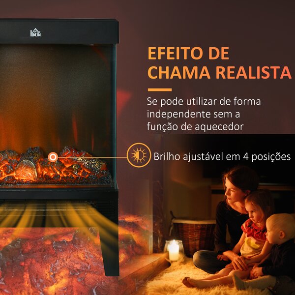 HOMCOM Camino Elettrico 1000W / 2000W con Fiamma LED Realistica e Controllo Temperatura, 40.5x20x62 cm, Nero|Aosom