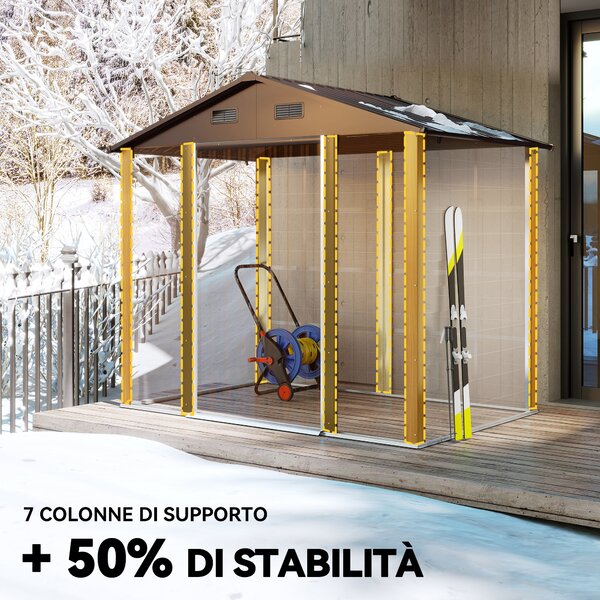Outsunny Casetta da Giardino in Acciaio Effetto Legno con Doppie Porte Scorrevoli, 236x196x208 cm, Marrone | Aosom Italy