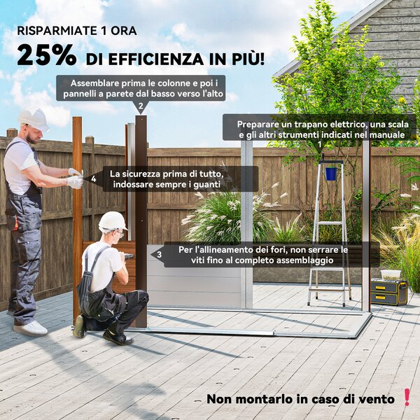 Outsunny Casetta da Giardino in Acciaio Effetto Legno con Doppie Porte Scorrevoli, 236x196x208 cm, Marrone | Aosom Italy