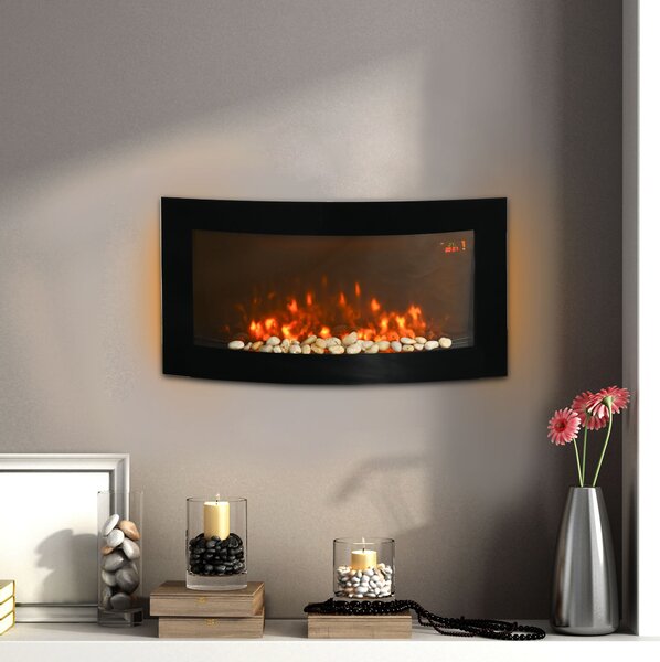 HOMCOM Camino Elettrico a Parete e da Incasso con Luce LED a 7 Colori, Potenza 1000/2000W e Temperatura 15-30°C, Nero