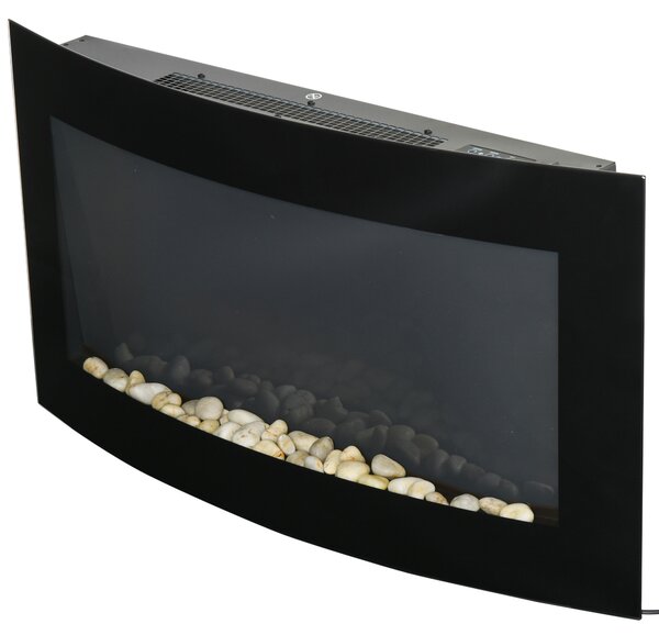 HOMCOM Camino Elettrico a Parete e da Incasso con Luce LED a 7 Colori, Potenza 1000/2000W e Temperatura 15-30°C, Nero