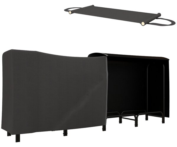 Outsunny Portalegna da Interno ed Esterno in Metallo con Telo Porta Legna e Copertura, 240x36x99cm, Nero