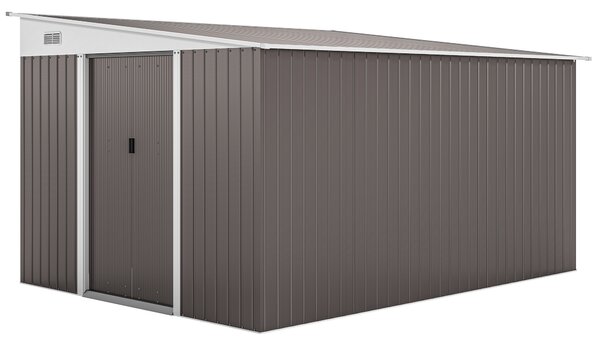 Outsunny Casetta da Giardino con Doppia Porta Scorrevole, Capanno Porta Attrezzi in Acciaio, 345x280.5x169-201cm, Grigio | Aosom Italy