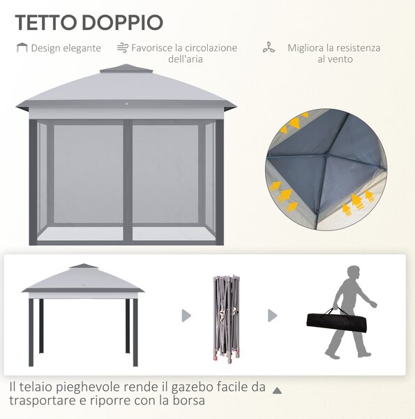 Outsunny Gazebo da Esterno Pieghevole ad Altezza Regolabile con Zanzariere, 3.3x3.3x2.8 m, Grigio | Aosom Italy