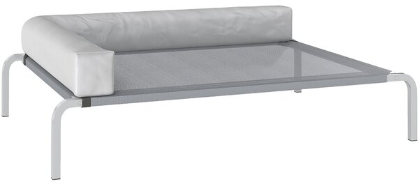 PawHut Lettino per Cani Rialzato di 20 cm con Cuscino a L, in Poliestere e Acciaio, 110x75x30 cm, Grigio e Argento | Aosom Italy